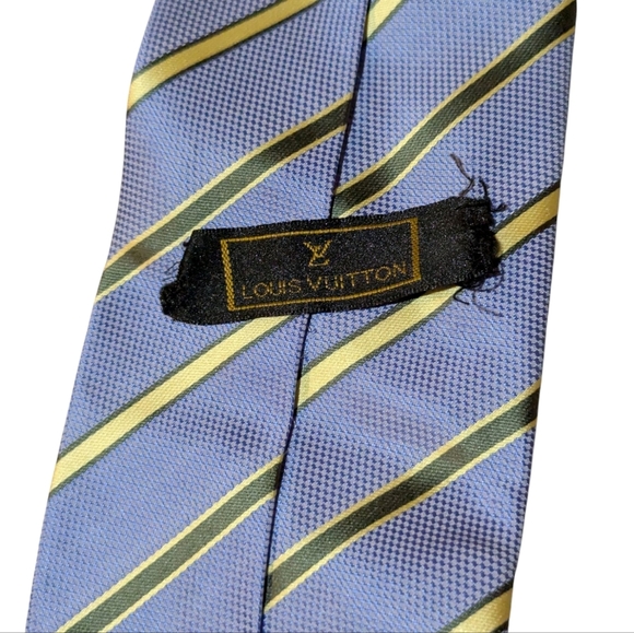 Louis Vuitton Silver Blue Yellow Green Striped Pattern Silk Tie Made in Paris - Picture 7 of 8